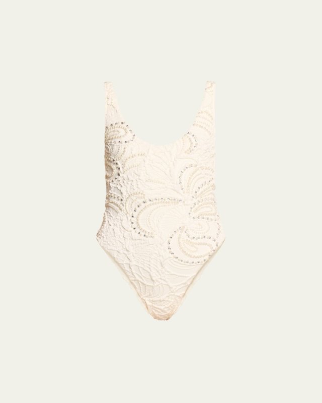 Hand-Beaded Jacquard Bodysuit
